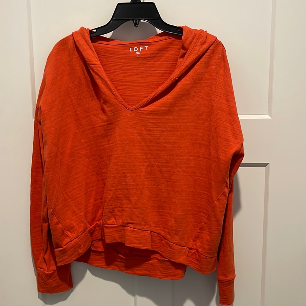 Never worn. Loft V-neck orange cropped
 hooded.